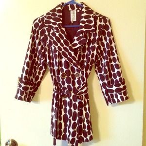 Brown & white polka dot jacket.