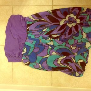 PURPLE STRAPLESS FLORAL DRESS