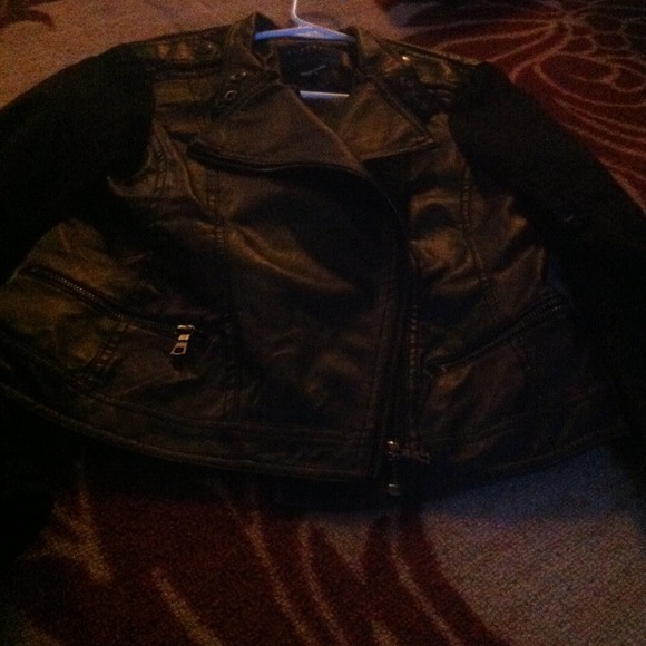 Black biker jacket with fabric sleeves