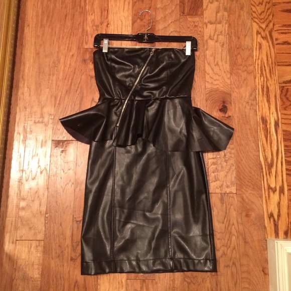 Pleather Peplum Zip Dress