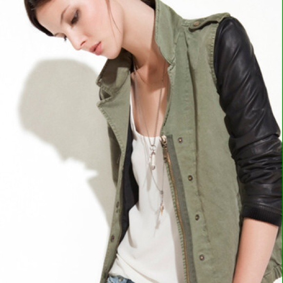 Zara Jackets & Blazers - Reserved Zara Army/Faux Leather Utility Jacket Sm