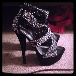 Black with silver studs sandal heel