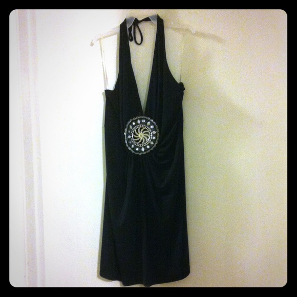 🌟🌸Long black halter style shirt/short dress💥