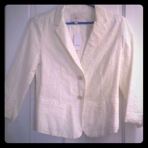 Ann Taylor LOFT white eyelet blazer