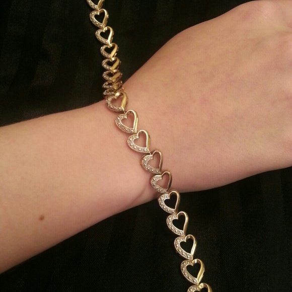 Sterling silver gold plated diamond heart bracelet