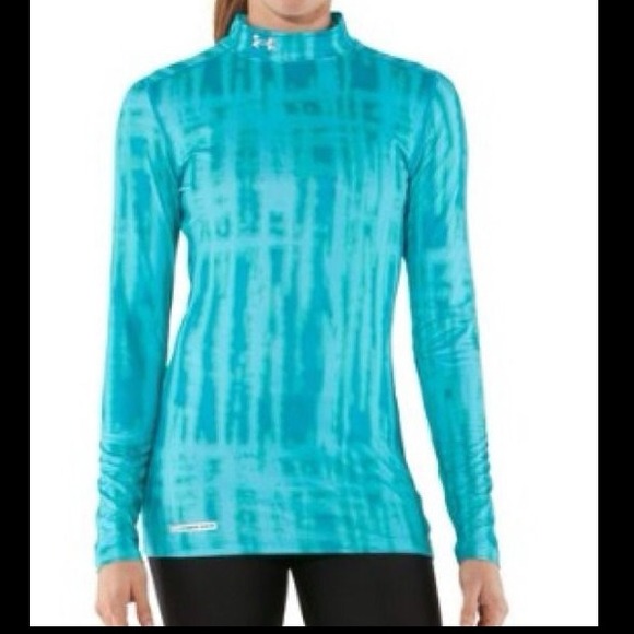 Under Armour Tops - Under Armour Fitted Printed Blue Cold Gear Mock