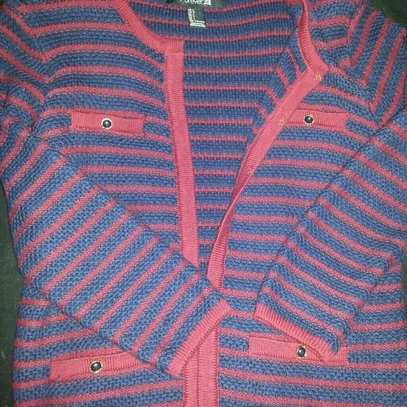 Red/Navy Blue striped cardigan