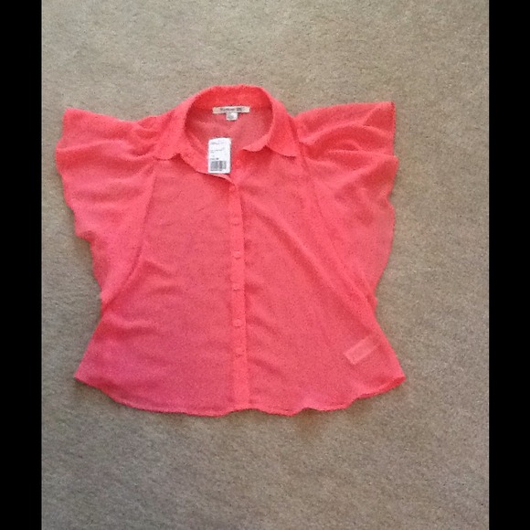❌SOLD IN BUNDLE❌NWT F21 sheer coral shirt - Picture 2 of 3