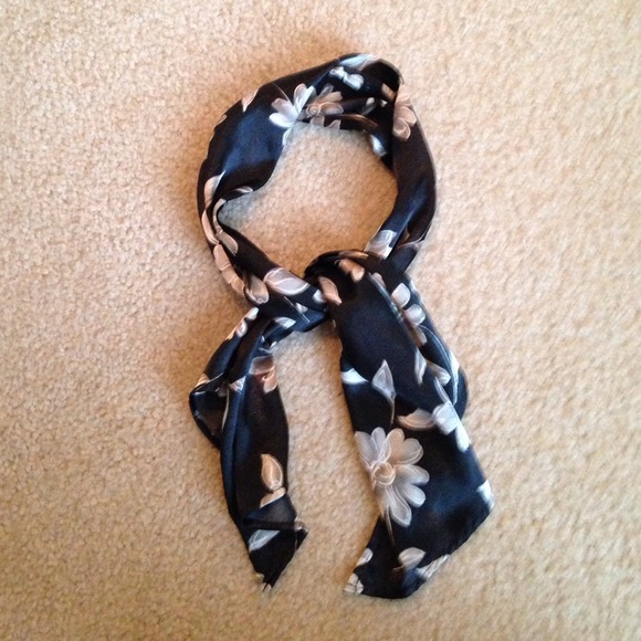 Small, pretty black floral patterned scarf
