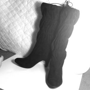 Black suede knee high boots