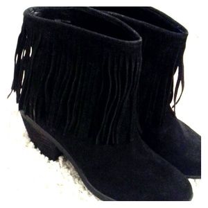 Faux suede fringe cowboy booties