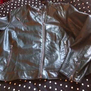 Dark Green LB Pleather Plus Size Moto Jacket Coat
