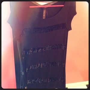 NWT* black sequined striped shirt