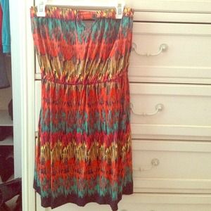 Summer strapless multicolored dress