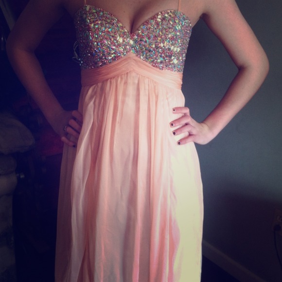 ONE DAY SALE Light pink sheer prom dress w/ bling