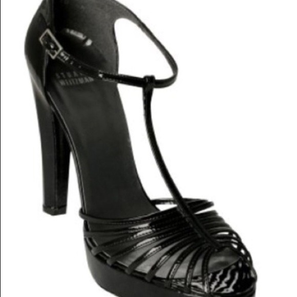Stewart Weitzman black strappy heals.