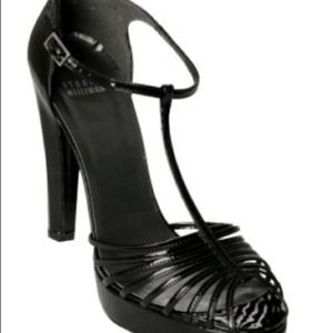 Stewart Weitzman black strappy heals.