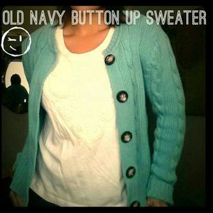 Turquoise blue button down old navy sweater