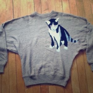 BUNDLE Soft Oatmeal Kitty Sweater and blue floral