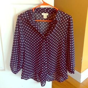 Navy blue with white polka dots high low blouse
