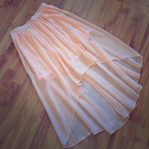 Chiffon Hi-Lo skirt- Peach w/white polka dots