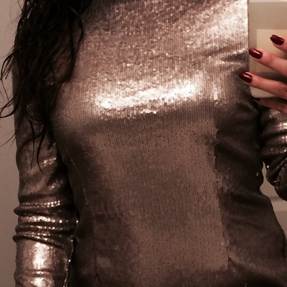 Bronze metallic long sleeve dress. - Picture 2 of 4