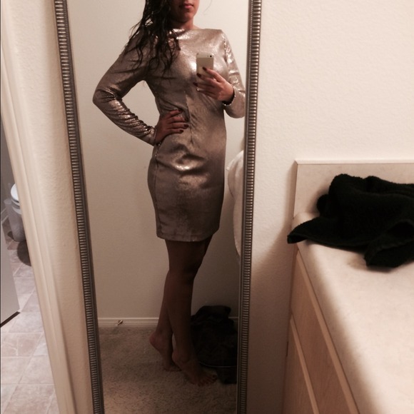 Bronze metallic long sleeve dress. - Picture 3 of 4