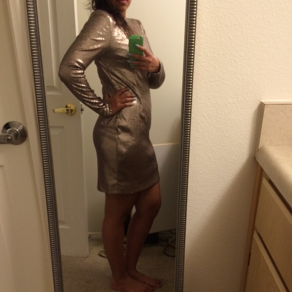 Bronze metallic long sleeve dress. - Picture 4 of 4