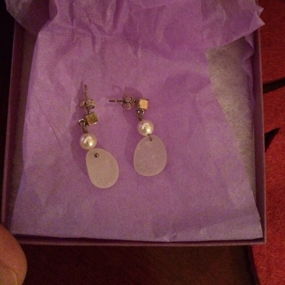 Sea glass hanging earrings.