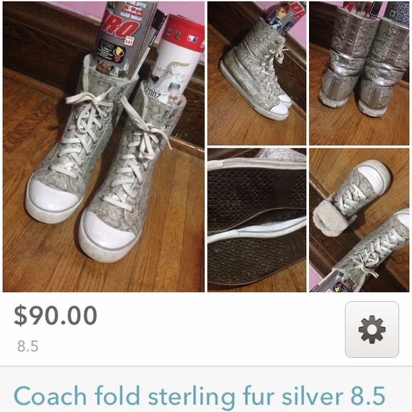 Coach fold boots w/fur silver