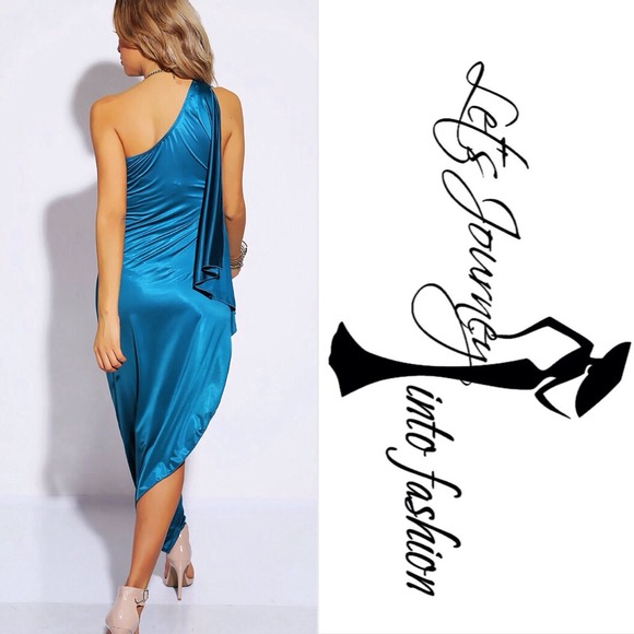 Teal Drape Goddess Maxi Dress - Picture 2 of 2