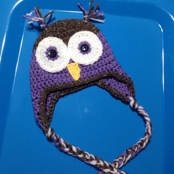 NEW Purple Crocheted Owl Hat Infant/Toddler sized