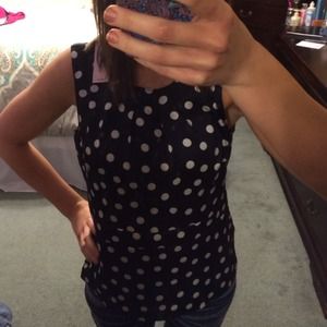 Navy Blue with White Polk-A-Dots Ann Taylor Top