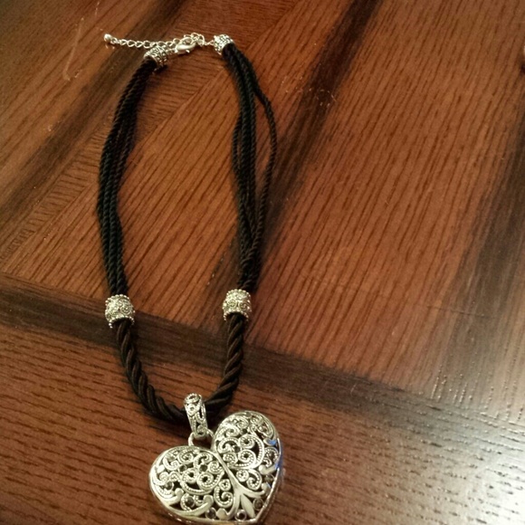 Necklace black roped with silver heart pendant - Picture 1 of 2