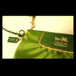 -SOLD-Coach green satin wristlet