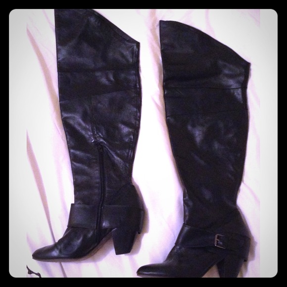 Knee high, black, REAL leather boots