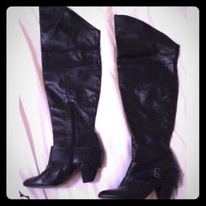 Knee high, black, REAL leather boots