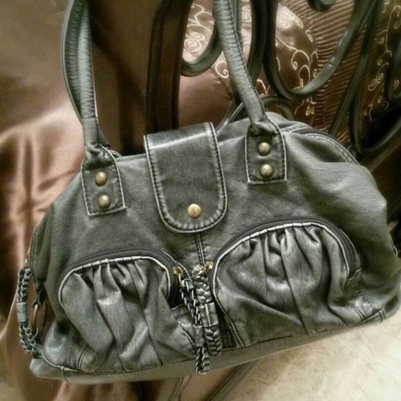 Smokey gray leather handbag