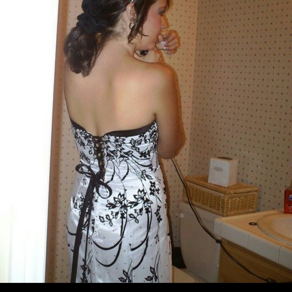 Strapless Black and White Formal/ Prom Dress