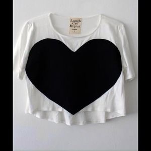 White crop top with black heart