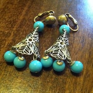 Stainless steel and blue hang down earrings