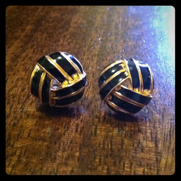 Black and gold striped post earrings