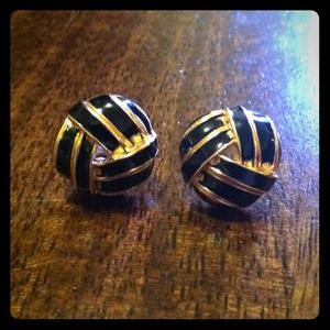 Black and gold striped post earrings