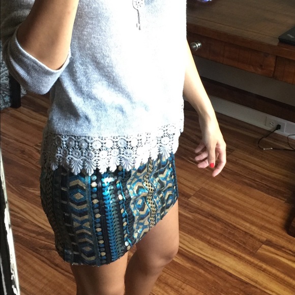 Blue Aztec sequin skirt