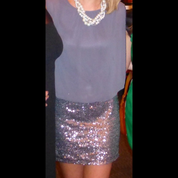 Aidan Sequin-Skirted Dress, Charcoal Gray, Size 2