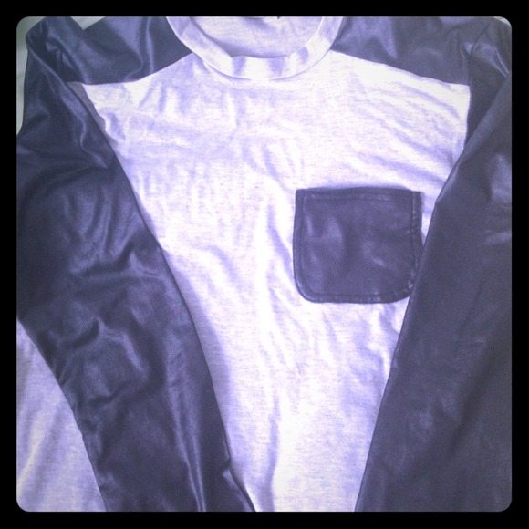 Leather sleeve shirt