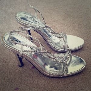 Silver heels with rhinestones