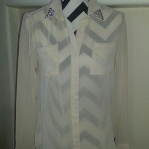 SALE! Sheer Ivory Bling Button-up