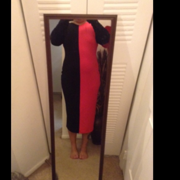 Black and pink colorblock dress