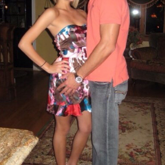EXPRESS multicolored silk strapless dress